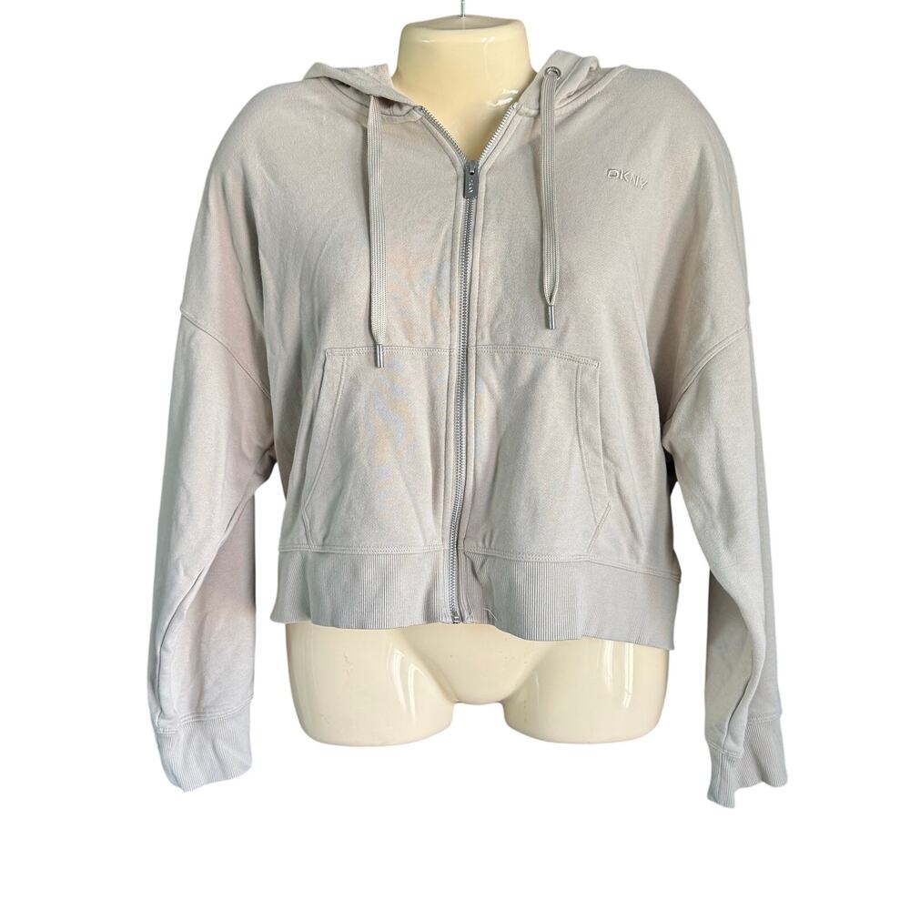 DKNY Large Beige Zip Up Hoodie Jacket Lightweight Full Zip